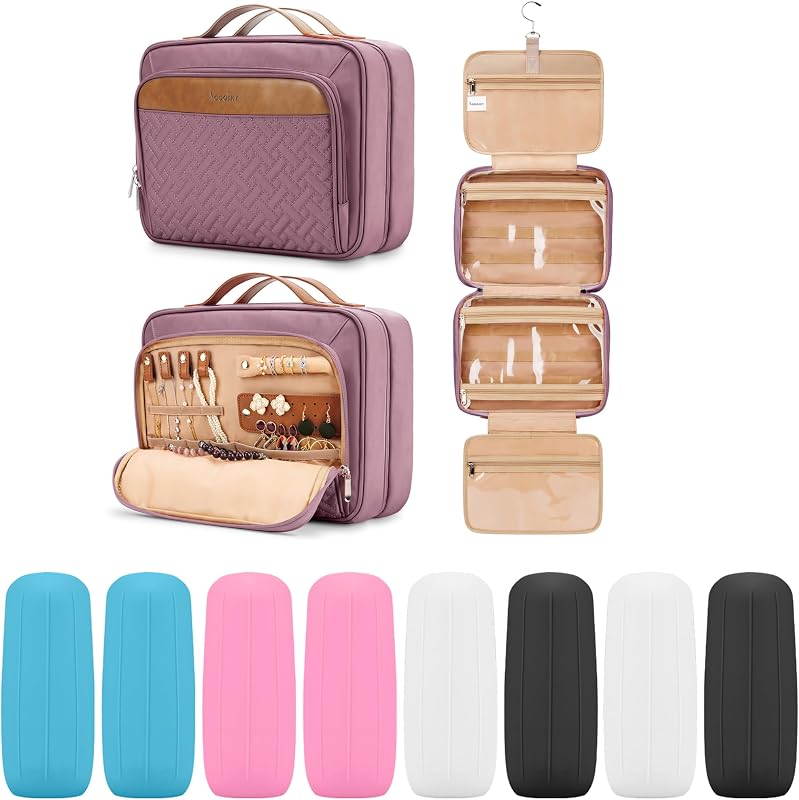 Necessaire de viagem suspensa COOSKY com compartimento para joias, 4 compartimentos e alça para mala, roxo-escuro, 1 unidade
