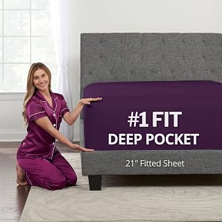Twin Deep Pocket Fitted Sheet 21' Twin Size Perfectly Fits 17'23' Mattresses & Toppers Soft & Joyful Feel Purple