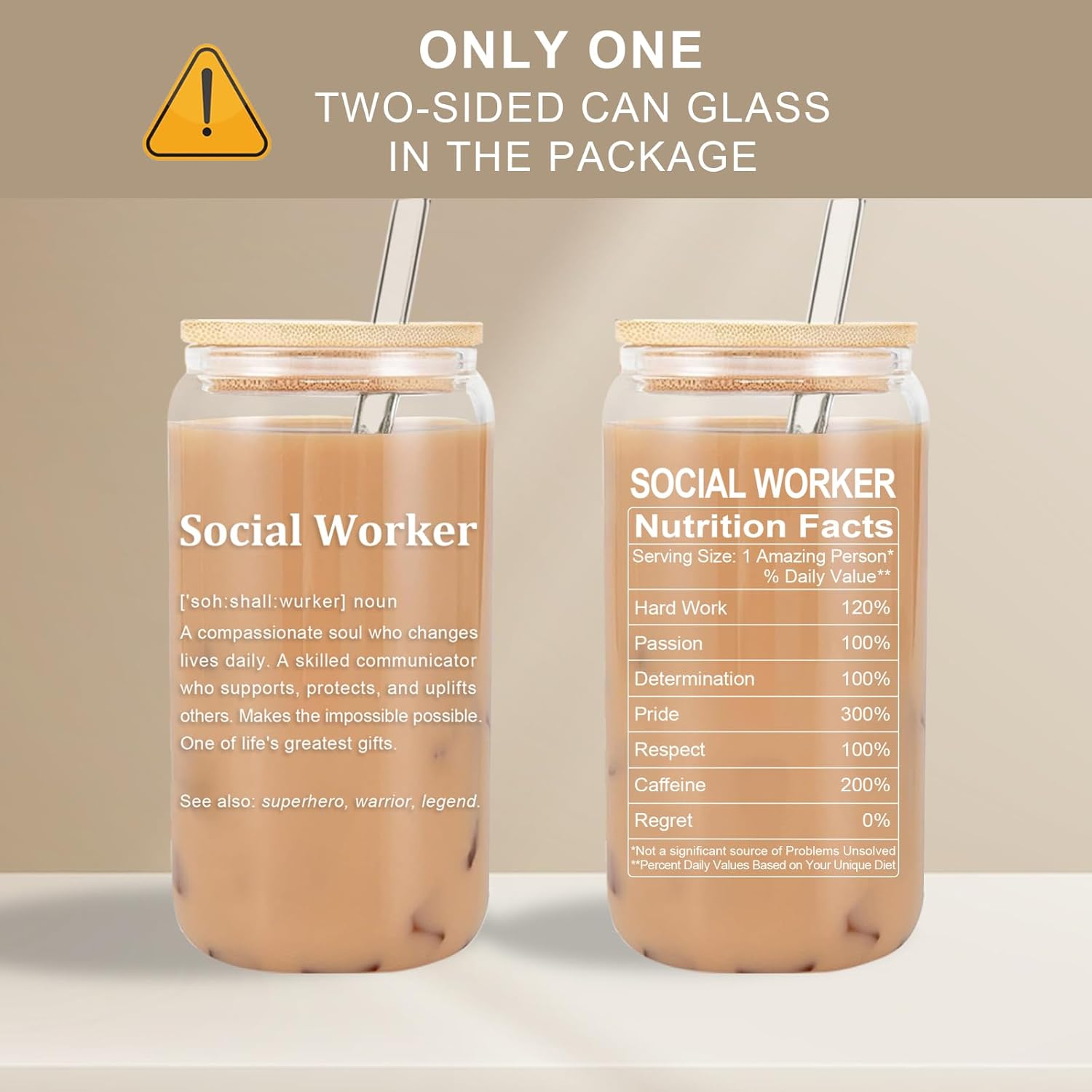 Social Worker Gifts - Glass Cup with Lid and Straw, Social Work Month Appreciation Gifts for Women, Graduation Office Decor, Iced Coffee Cup for Women, 16 oz - Image 6