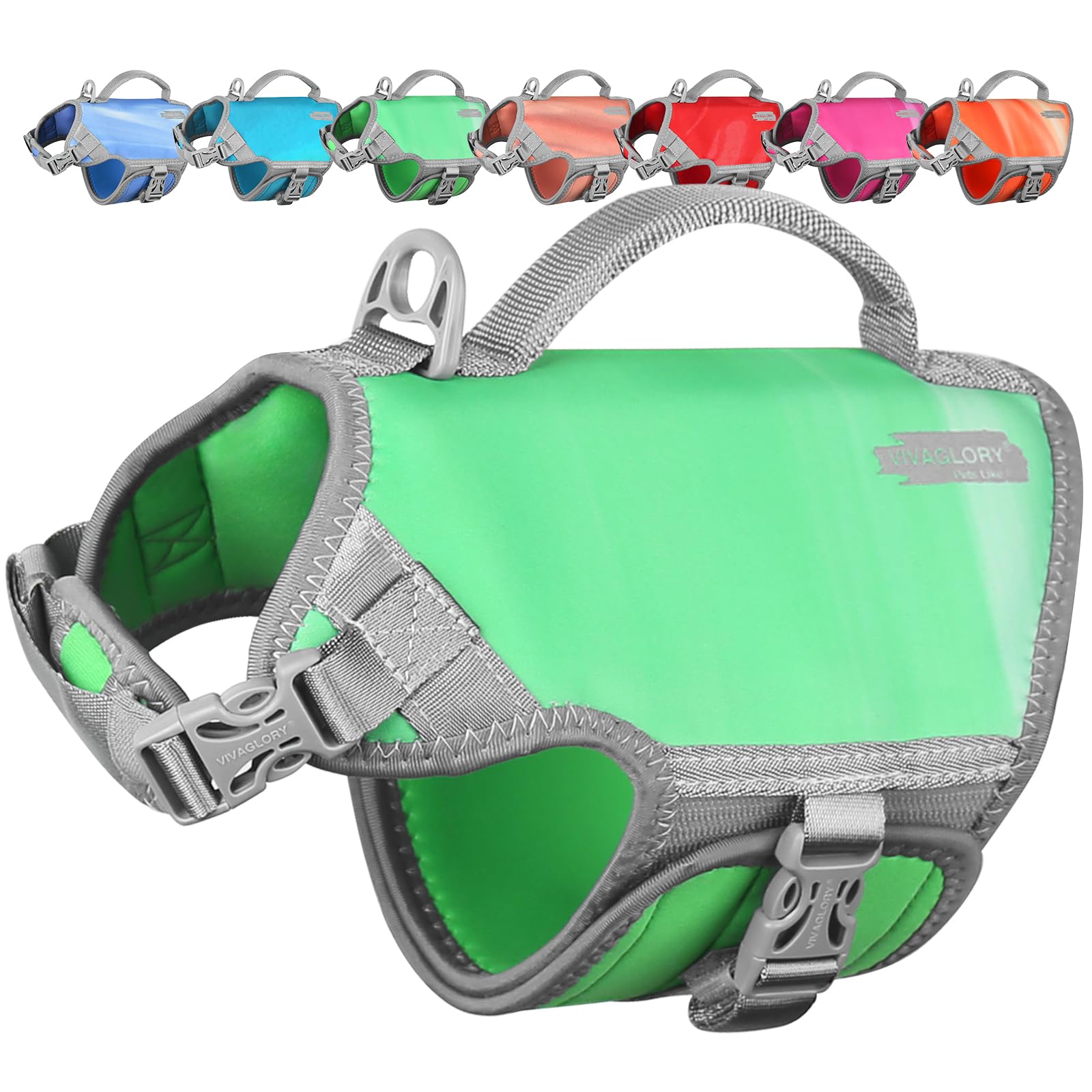 VIVAGLORY Neoprene Dog Life Jacket, Dog Buoyancy Aid for Swimming & Boating, Life Vest with Handle