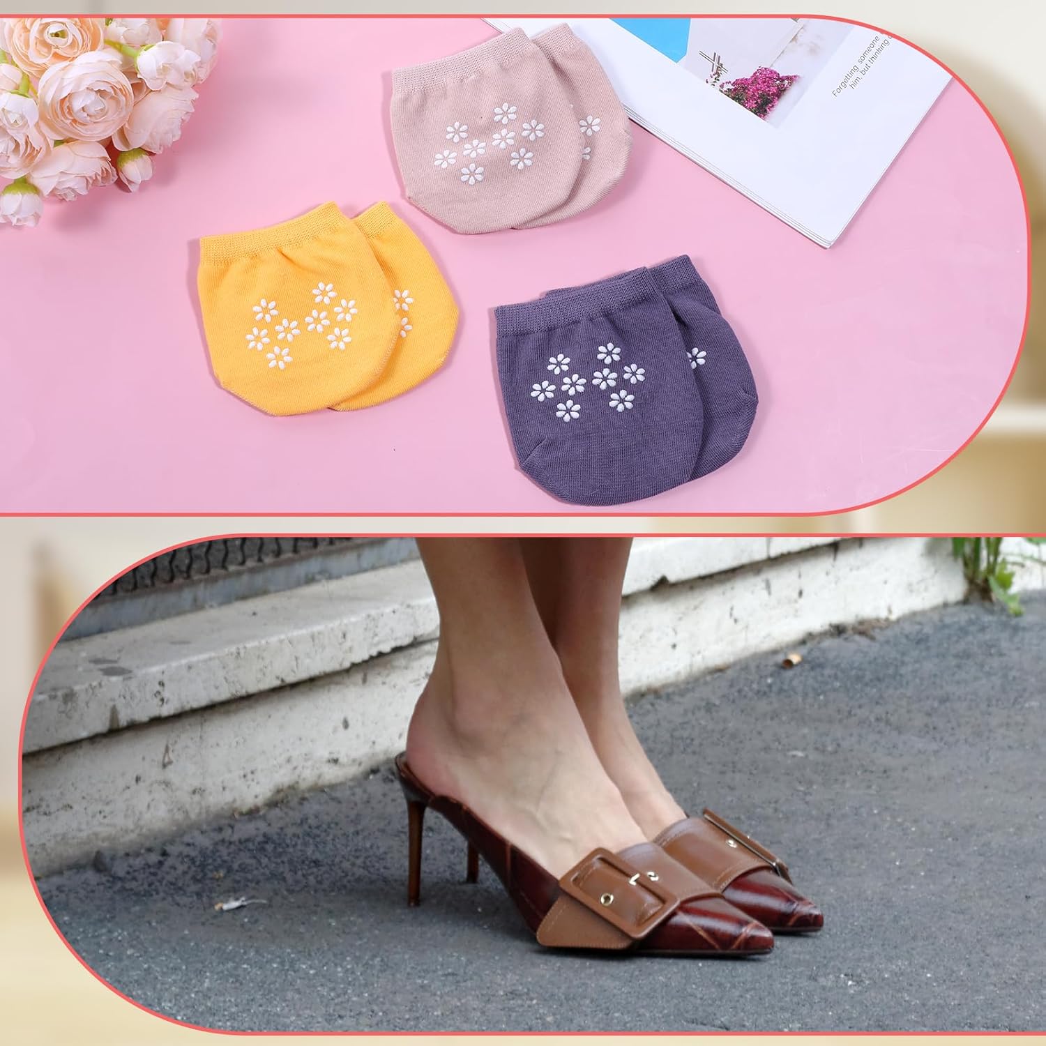 Toe Socks for Womens, Seamless Cotton Half Socks Toe Topper Covers No Show Invisible Non-slip Liners for Clogs Mules - Image 2