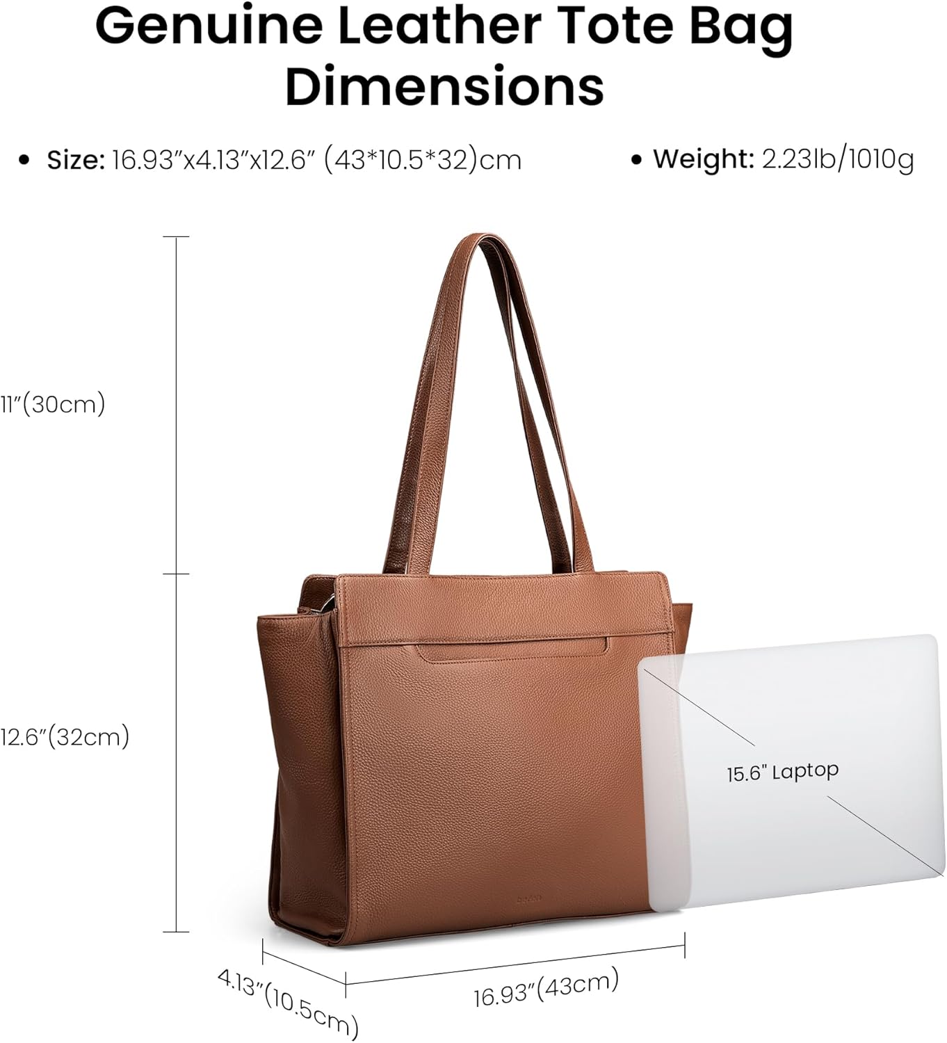 befen Genuine Leather Tote Bag for Women Work, Women's Tote Handbags Leather Shoulder Purses Satchel with Compartment - Image 7