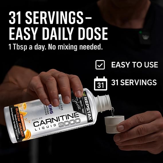 Liquid L-Carnitine 3000mg Blend, Buzz'in Orange Flavour, Triple-Source Carnitine with B Vitamins, Caffeine-Free, No Added Sugar, 31 Servings, 473mL