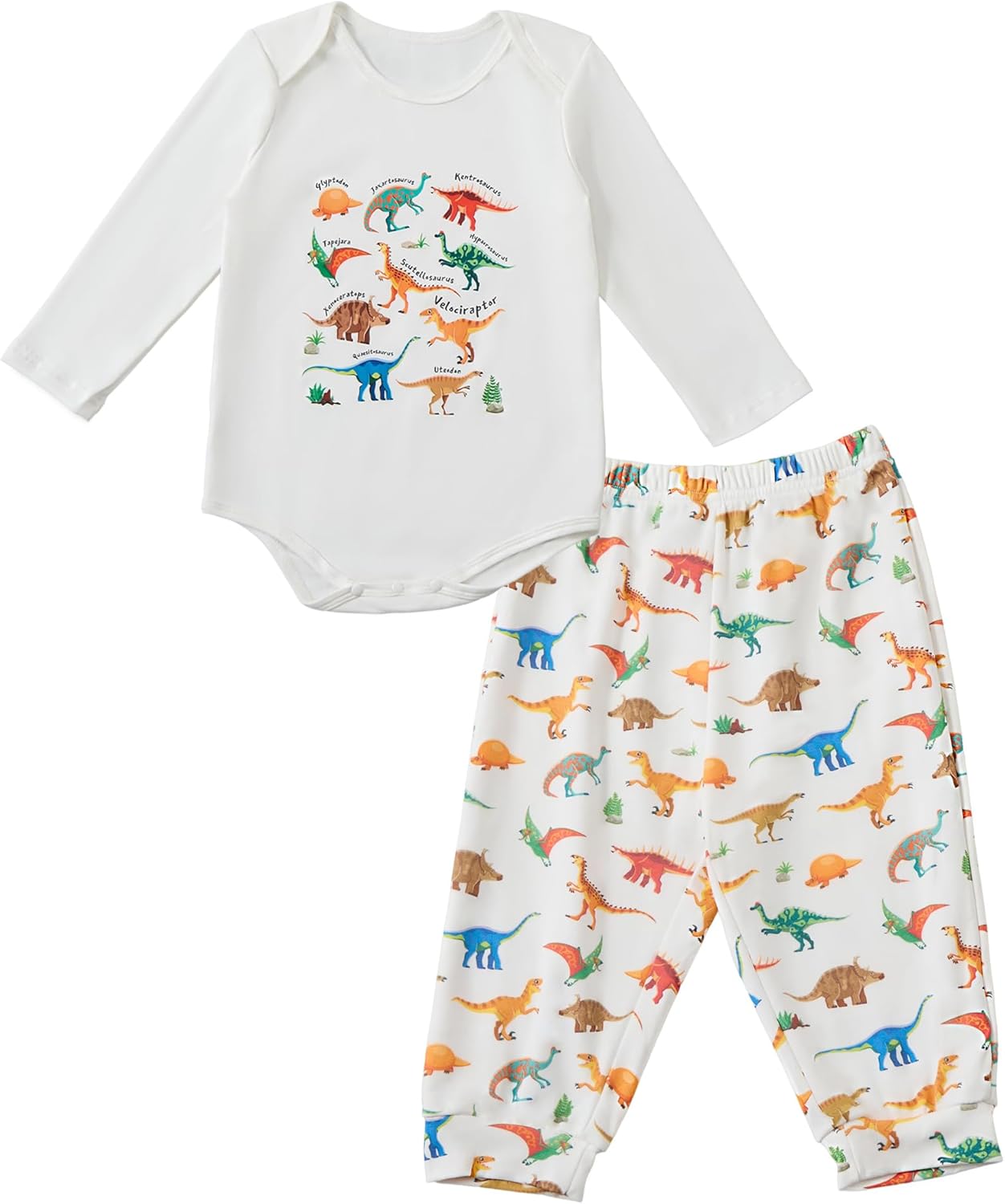 Toddler Baby Colorful Dinosaur Long Sleeve Snap Closure Romper Top Jogger Pants Set Cute Fall Outfits - Image 7