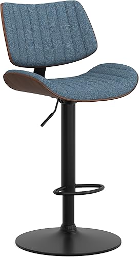 SIMPLIHOME Novak Taburete de bar giratorio ajustable, 33 pulgadas, azul mezclilla