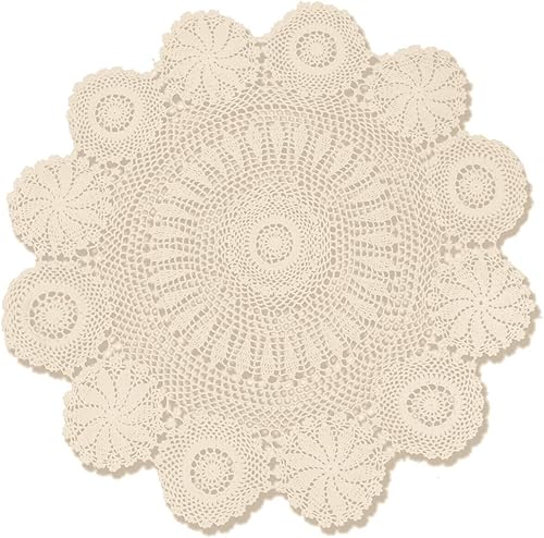 gracebuy Mantel de encaje de ganchillo redondo beige de 35 pulgadas 100 hecho a mano