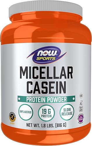 NOW Sports Nutrition, caseína micelar 0.67 oz, liberación lenta, polvo sin sabor, 1.8 libras