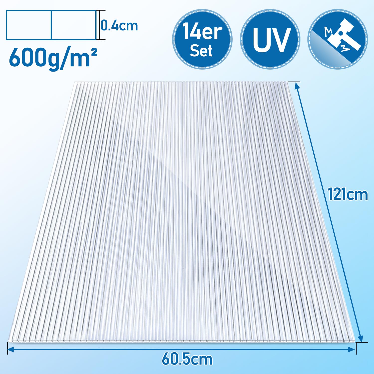 14 pannelli alveolari in policarbonato (60,5 x 121 cm), 4 mm, 10,25 m², pannelli di ricambio per serre, giardino e serre