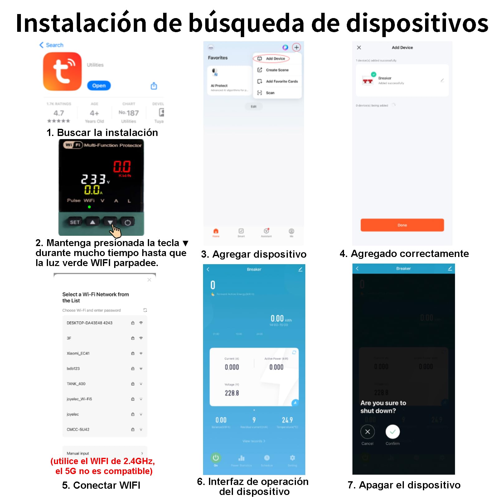 2 contatori intelligenti per consumo di energia elettrico, Wi-Fi, 63 A, CA 230 V, monofase, binario DIN, contatore digitale LCD a colori, interruttore automatico di protezione dalle perdite