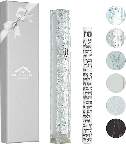 A&S Mezuzot Moderna funda de cristal para mezuzá con diseño de vidrio roto, impermeable, para puerta de Judiaca y mezuzah para el hogar, bendición y