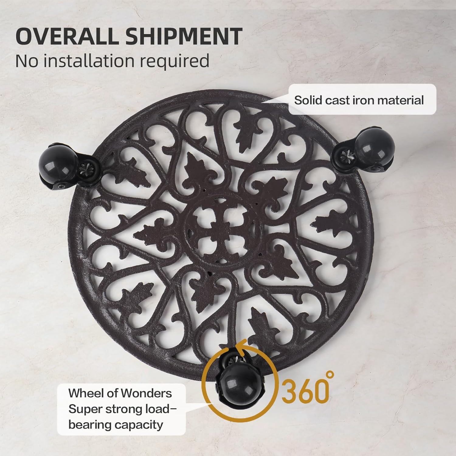 2 Pcs Heavy Cast Iron Plant Caddy,Rolling Plant Stand With 360° Wheels Rustproof Plant Holder For Garden,Patio,Home Decor