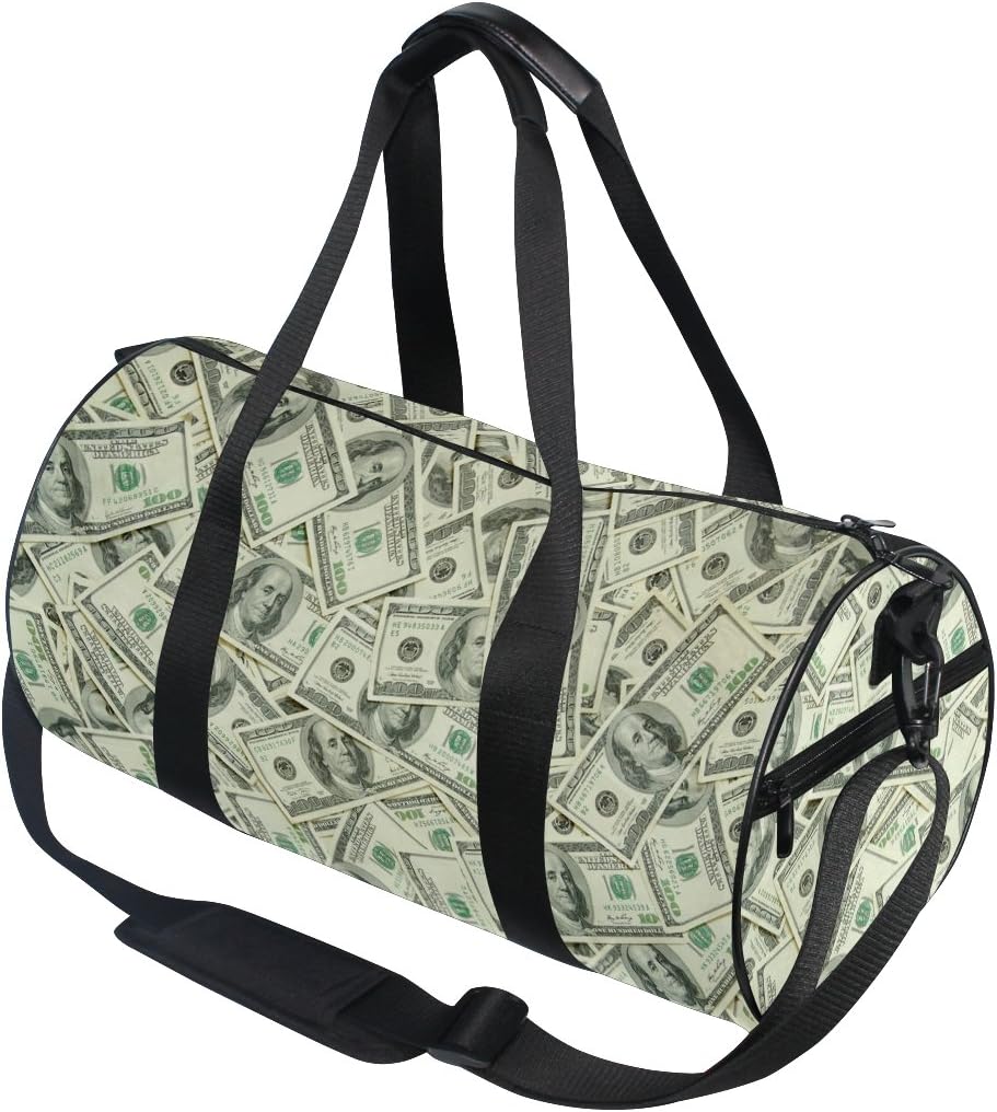 Naanle Money American Hundred Dollar Bill Pattern Gym bag Sports Travel Duffle Bags for Men Women Boys Girls Kids