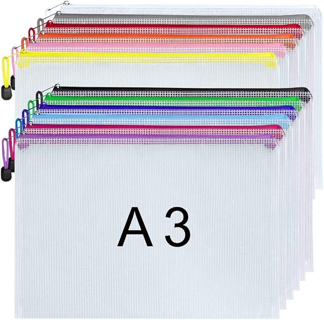 A3 Zip Wallets Plastic Wallet A3 Document Folder Zipper Bags Ziplock Bag- 12 Colours