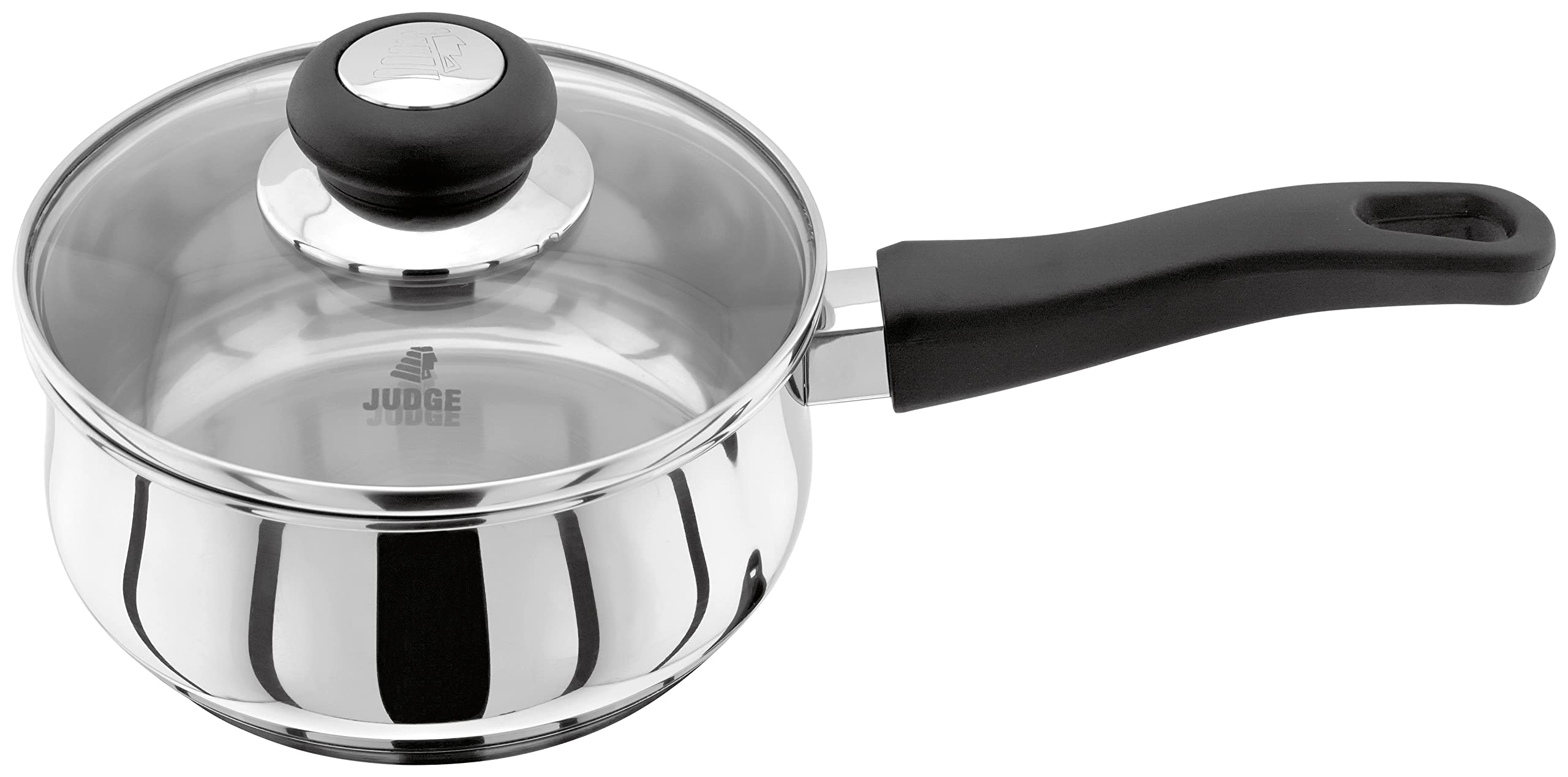 Judge Vista Stainless Steel Medium Saucepan, 16cm, 1L Shatterproof Vented Glass Lid, Induction Ready, Oven Safe