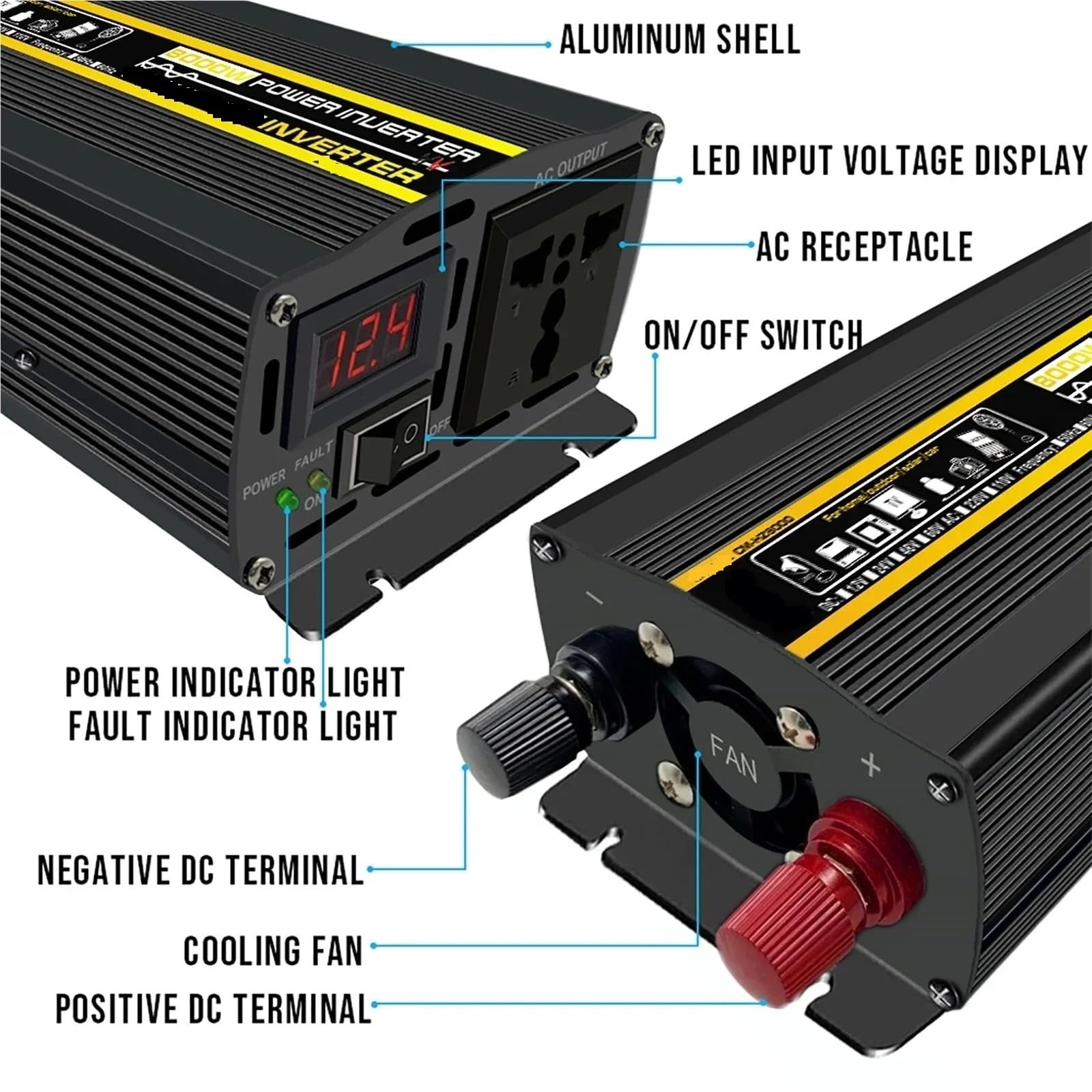 Falownik sinusoidalny 10000 W, transformator napięcia, wyświetlacz cyfrowy, samochód, dom, zewnątrz, DC24V-110 łodzie, kemping