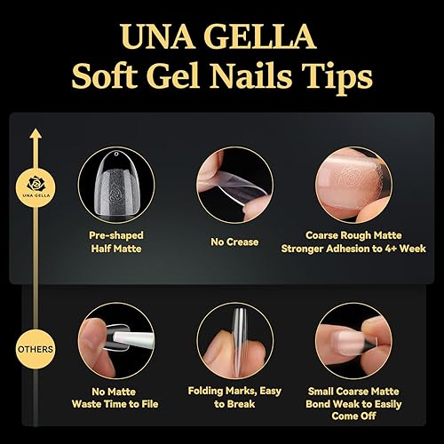 Miniatura 3 de UNA GELLA Puntas de uñas de gel suave, 240 uñas cortas redondas a presión, 12 tamaños ovalados, uñas postizas de almendra, extensión de uñas de