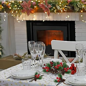 30PCS Artificial Pine Picks Christmas Simulation Pine Needle Small Berries Pinecones for Flower Arrangements Wreaths Wedding Xmas Tree Decorations (30, Red)