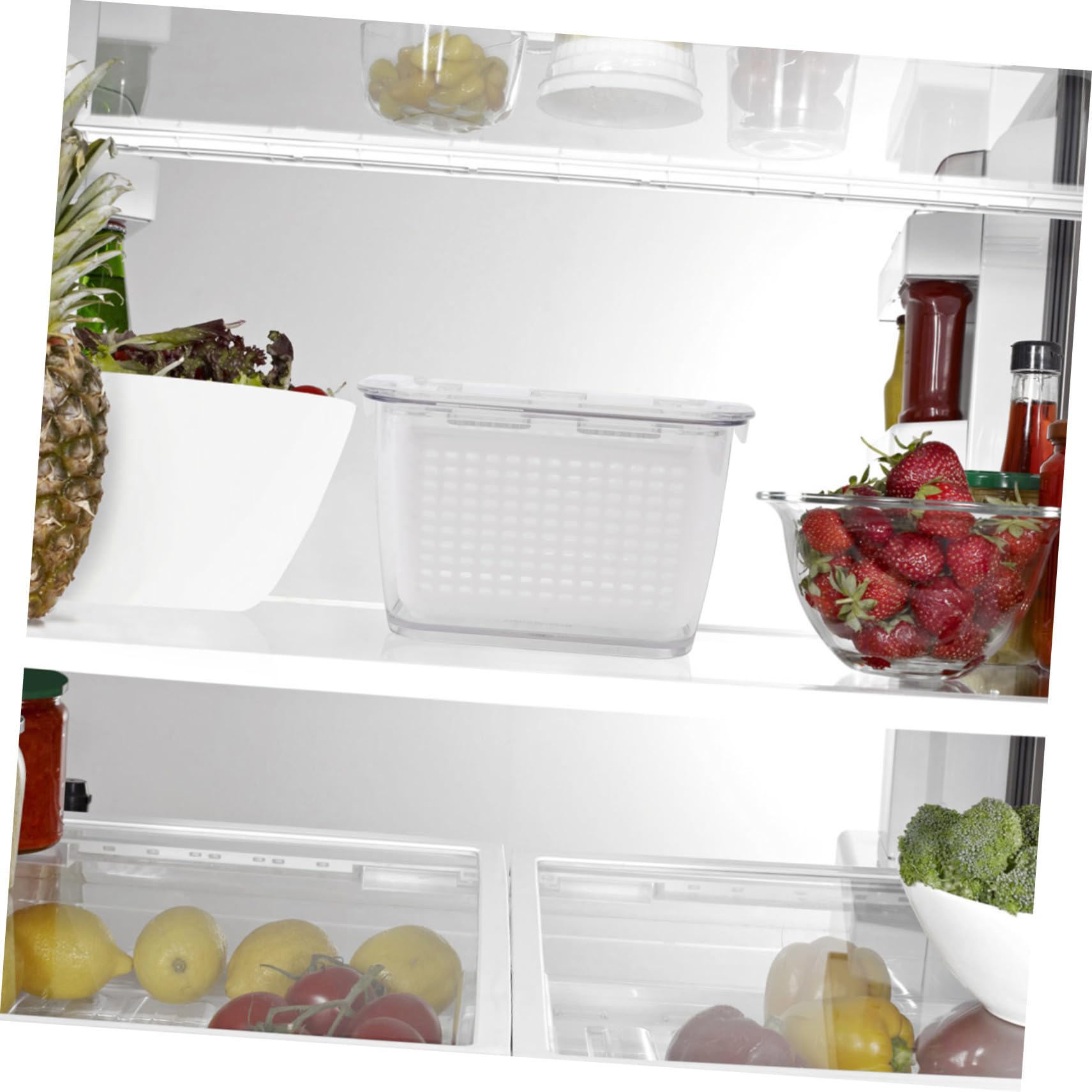 Cabilock 3 piezas Cajas Herméticas para Almacenamiento y Drenaje de Alimentos Contenedores Compactos para Frutas y Verduras Organizador Práctico para Frigorífico Fácil Limpieza y Ahorro de