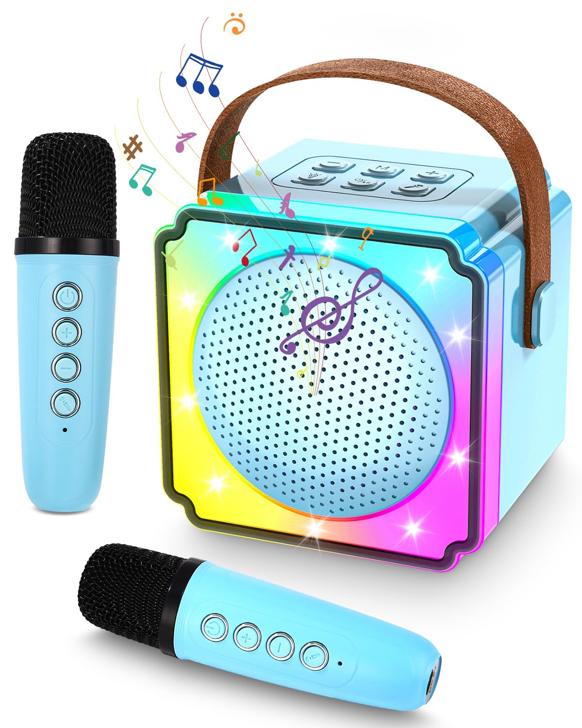 Maszyna do karaoke dla dzieci z 2 mikrofonami do karaoke dla dzieci, przenośna maszyna do karaoke z oświetleniem LED i efektami zmiany mowy, prezent dla dzieci w wieku 5-12 lat, dla chłopców