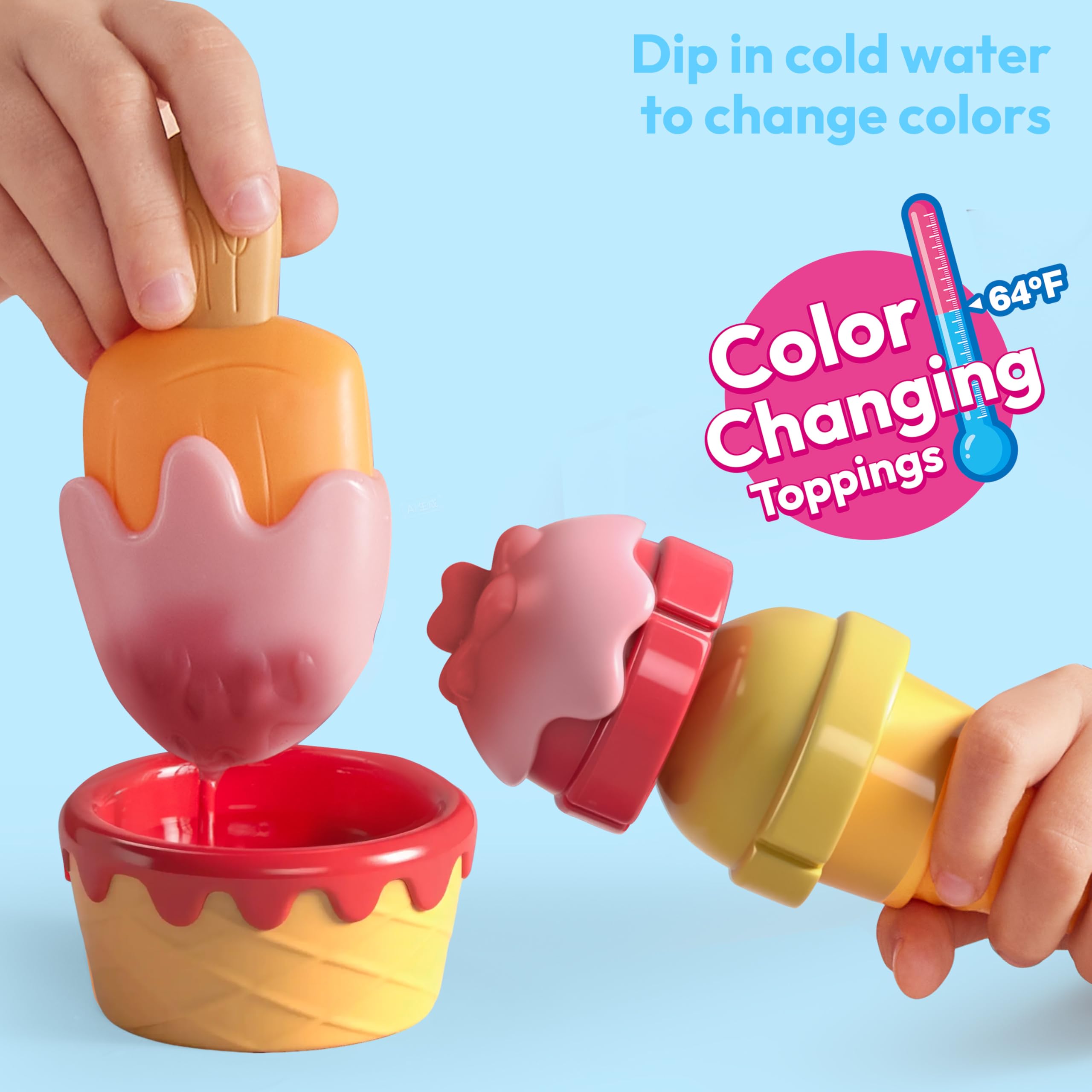 Ice Cream Play Food Pretend Toy for Role Play, Play Kitchen Accessories, Christmas Preschool Gifts for Girls Boys Kids Toddlers 3+