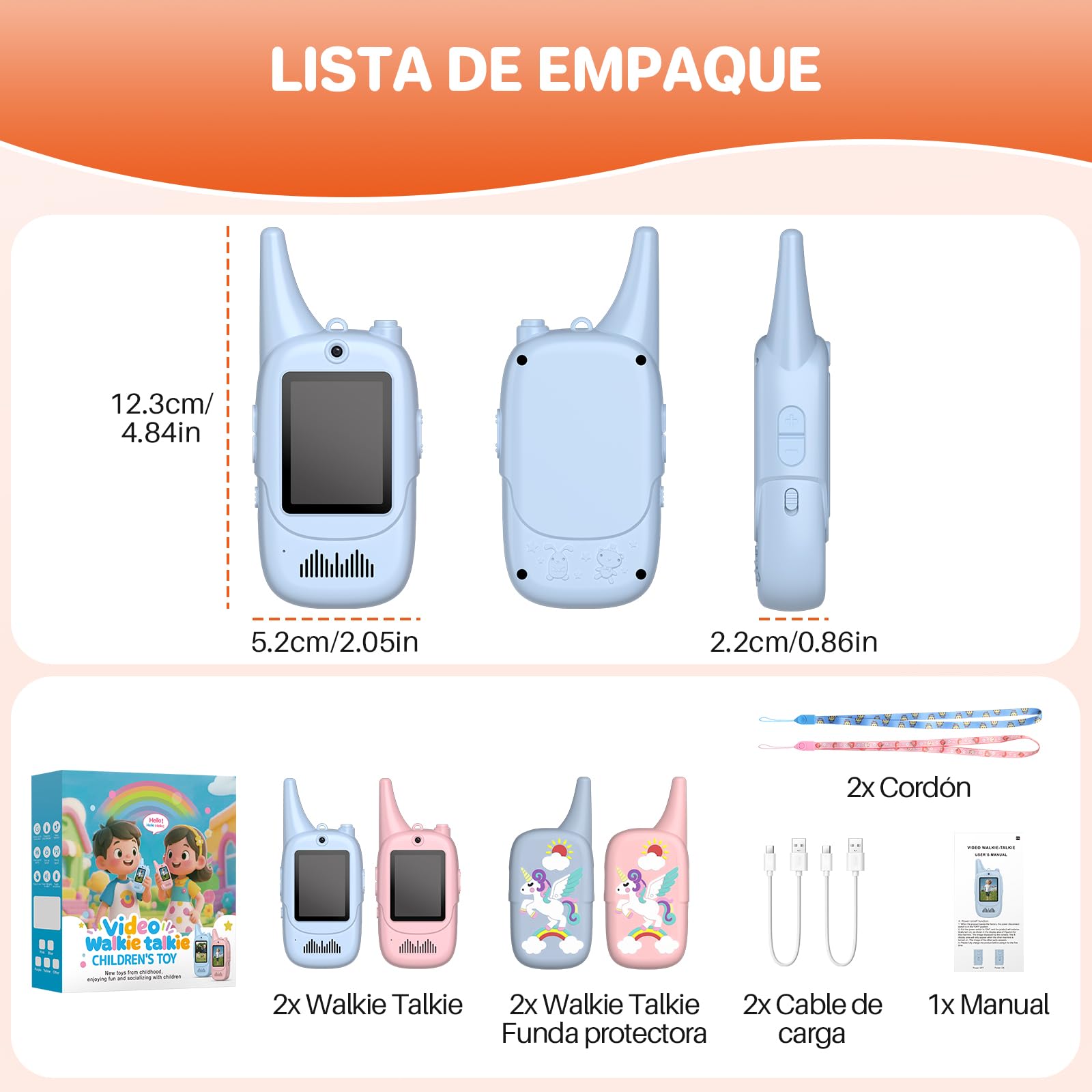 FUNYKICH Walkie Talkie de Video para Niños 3-12 Años(Paquete de 2), Walkie Talkies Recargable con 6 Efectos de Voz, Largo Alcance 350M, Regalo Ideal Cumpleaños, Hogar,Exterior,Patio,Senderismo — view 7
