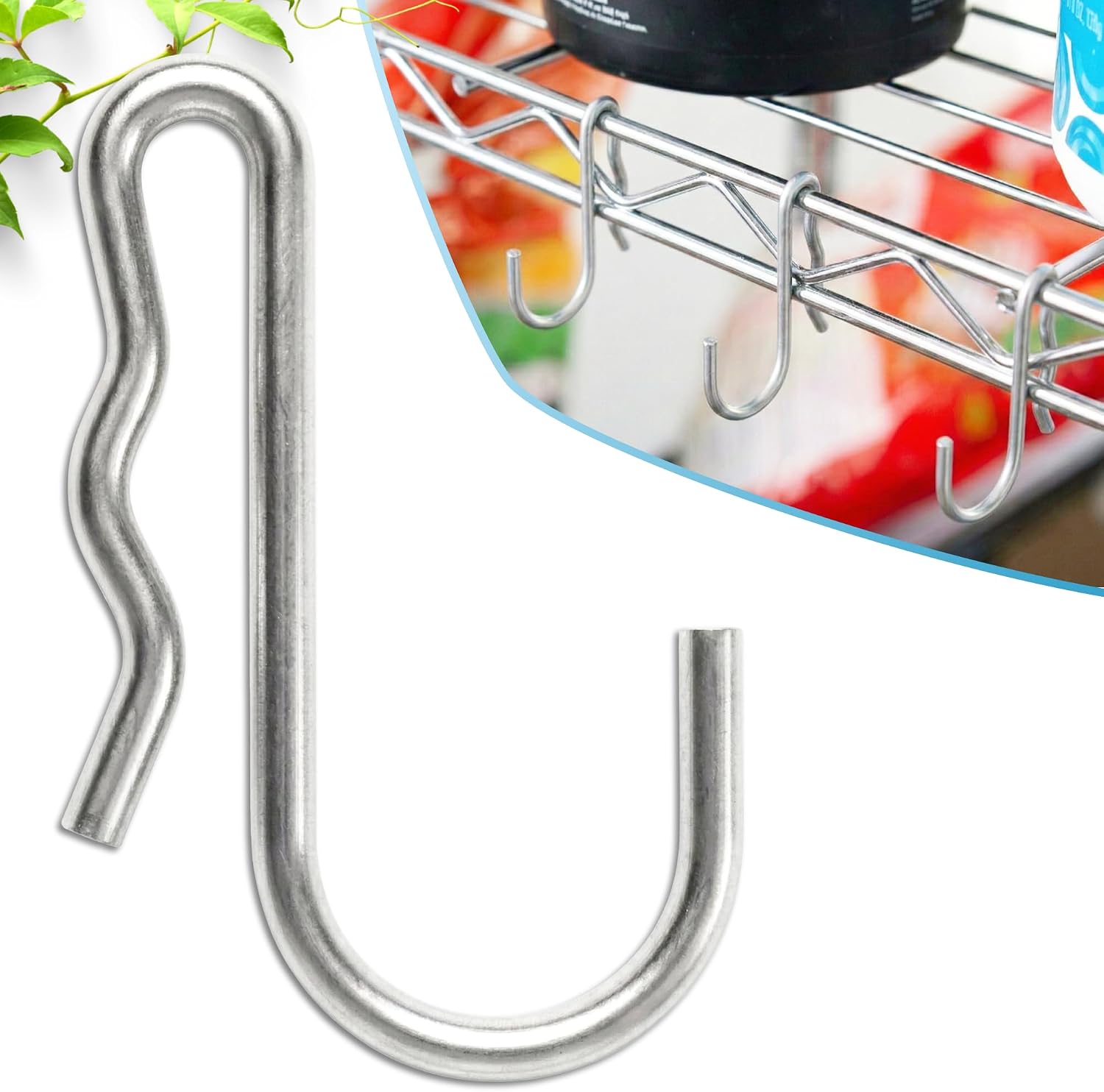 Ternal Design Original Press Lock J-Hook – Stainless Steel Heavy Duty Support Hook – Made in Ohio with Spring Locking Pin – Secure Organizer for NSF Wire Shelving, Kitchen, Garage & Pantry, 12-Pack
