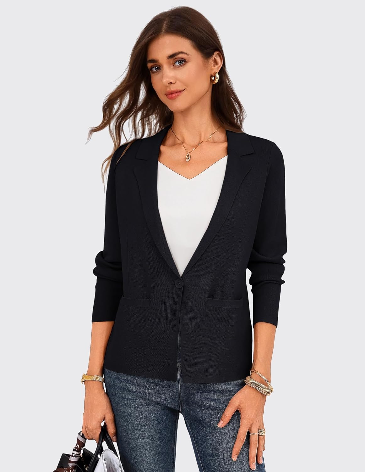 GRACE KARIN Women Sweater Blazer Business Casual 2026 Knit Suit Jackets Long Sleeve Lightweight Cardigan Work Office - Image 4