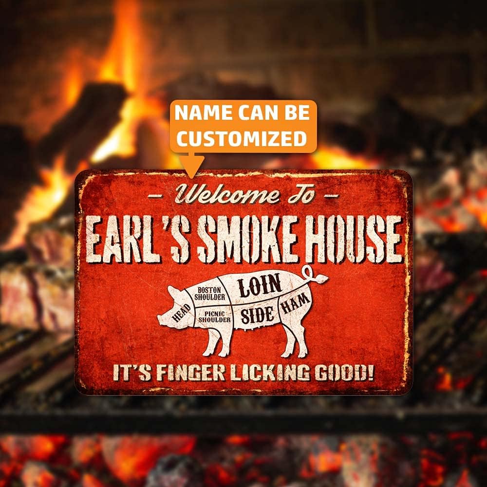Personalized BBQ Pit Smokehouse Sign Patio Decor Outdoor Bar Home Bar Barbeque Custom Sign 8x12 208120076001