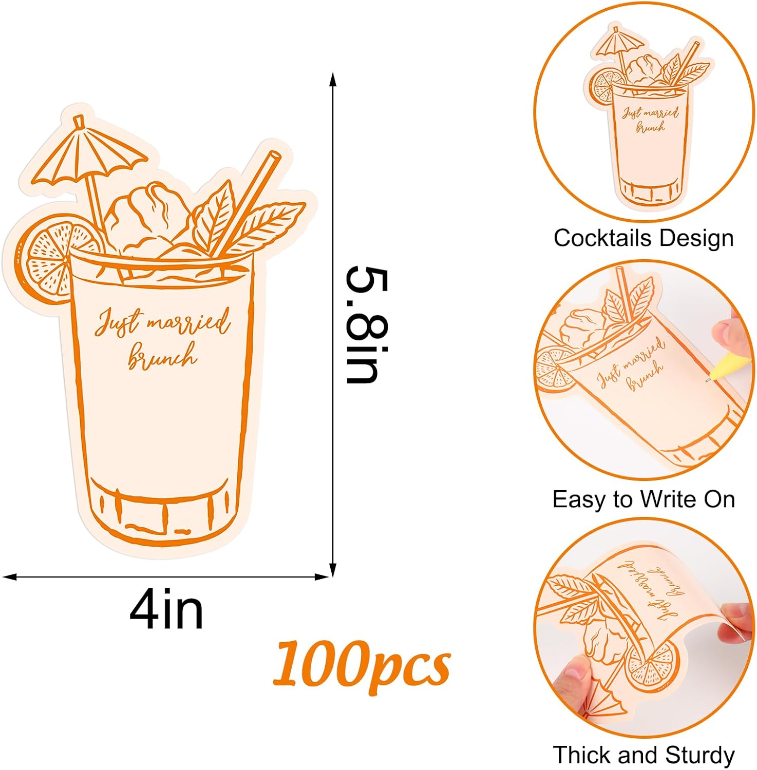 Whaline 100Pcs Cocktail Place Cards, Just A Spritz Older, Orange, 5.8 x 4In image 2