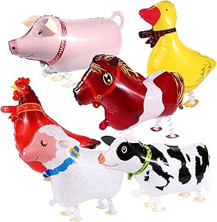 6pcs Farm Animal Inflatable Balloons, Cute Walking Animal Balloons Farm Theme Birthday Party Decorations Sheep Duck Cow Pig Horse Chicken Balloon BBQ Party Decor for Kids