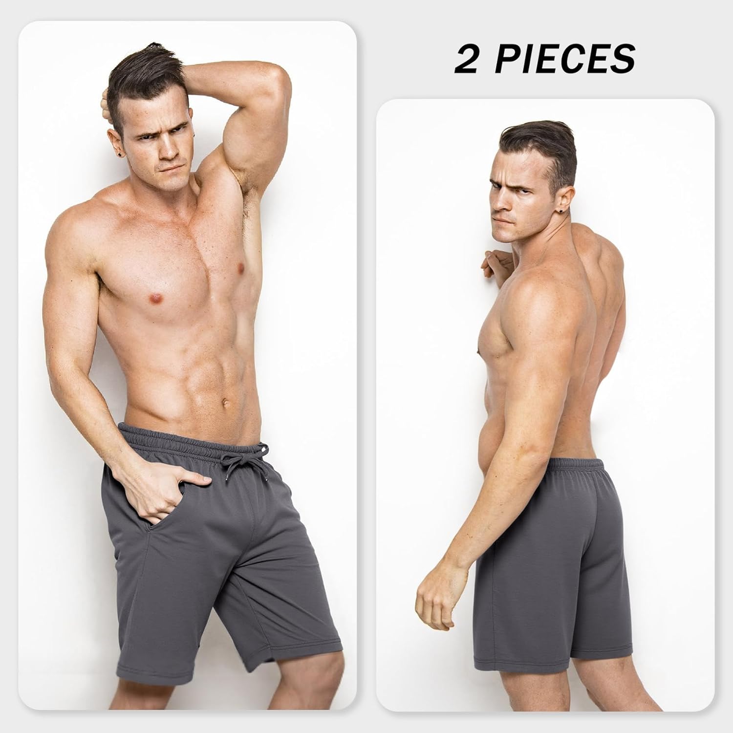 Mens Pajama Shorts, Mens Sleep Shorts Lounge Soft Comfy Pj Bottom Sleeping Pants Breathable Summer Modal Sleepwear(2 Packs) - Image 2