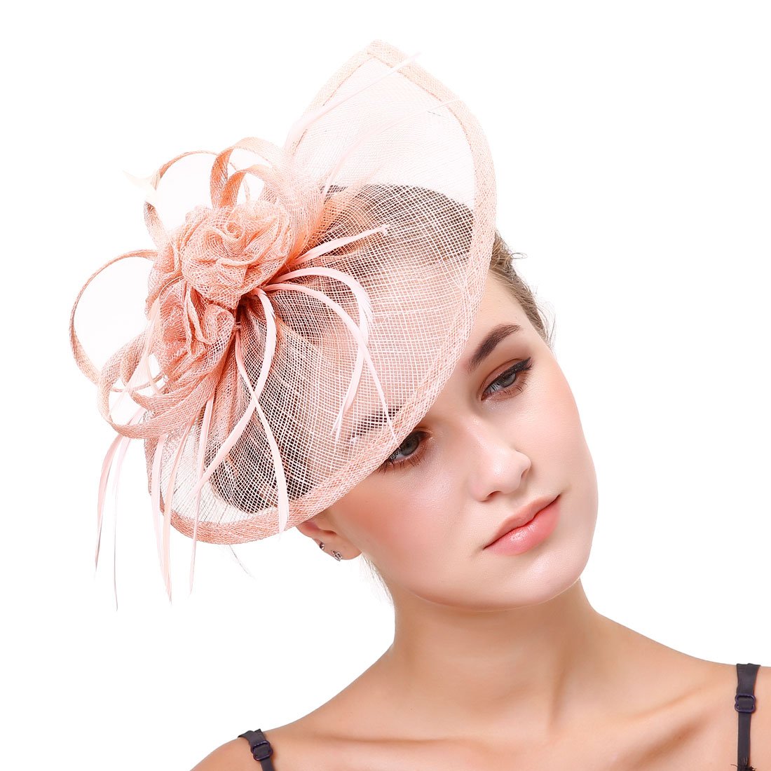 Ulalaza Women's Fascinators Hat Hair Clip Feather Wedding Bridal Cocktail Hat Derby Church Banquet for Girls