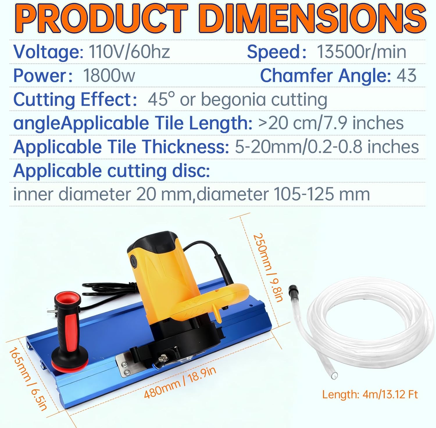 Tile Edge Beveling Tool with 16-Roller Base, 43° Angle Chamfer Machine with Water Cooling & Dust Bag, for Tiles, Paving Stones & Marble|Tile Cutter|Tile Saw