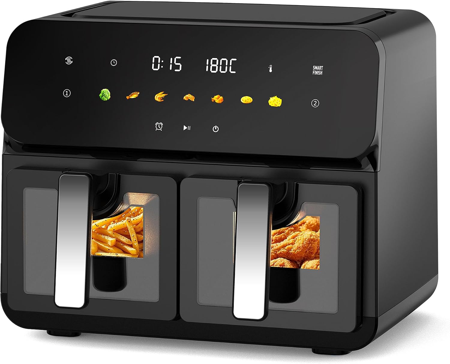 Large Dual Basket Air Fryers, 10 Qt Air Fryer for Bake | Fries | Wings, Digital Touch Controls| Sync Finish| Stainless Steel (No Visible Window)