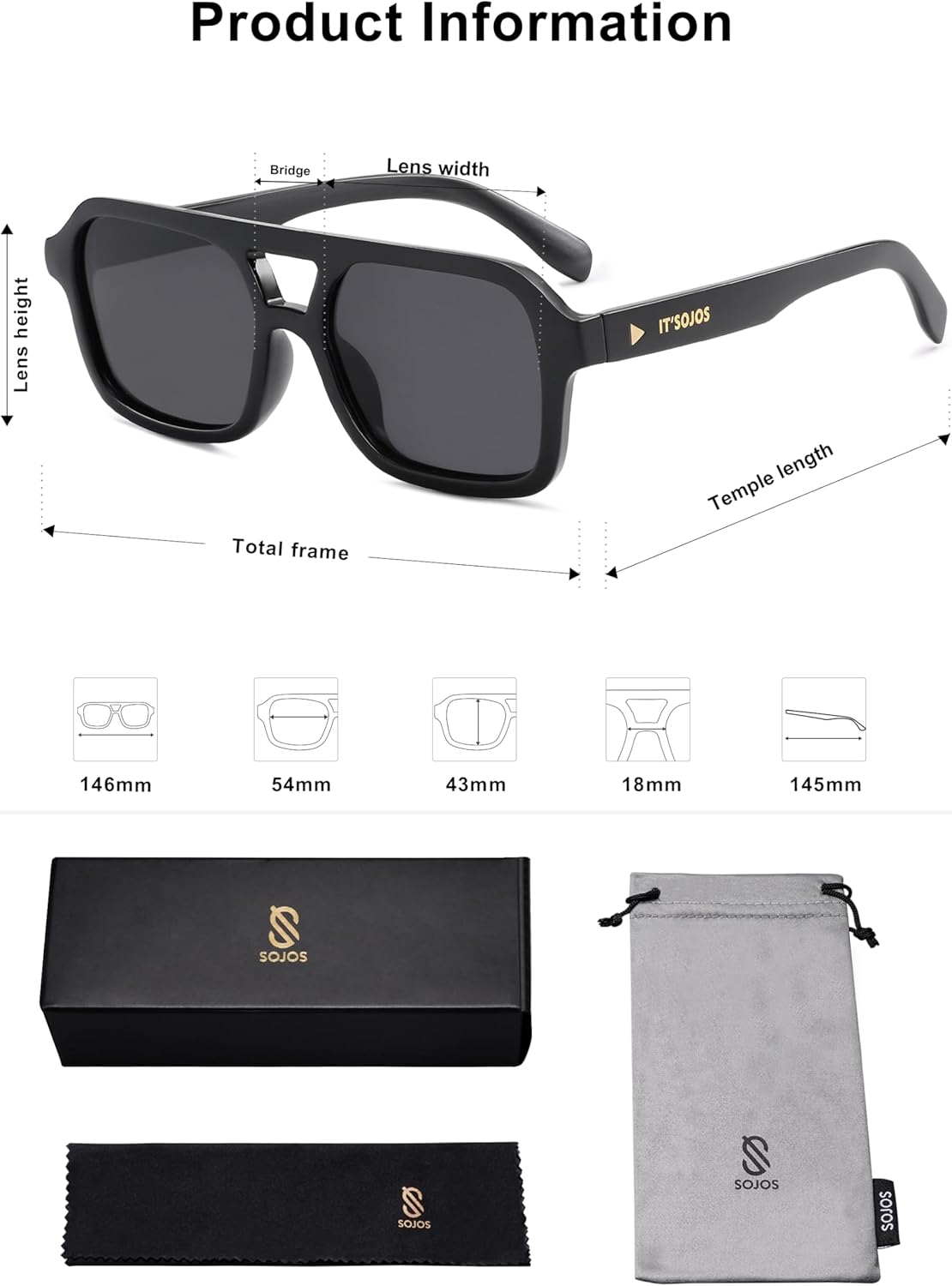 SOJOS Retro Aviator Sunglasses for Womens Mens Polarized Trendy Square Designer Inspired Shades 80s 90s Sun Glasses SJ2342 - Image 5