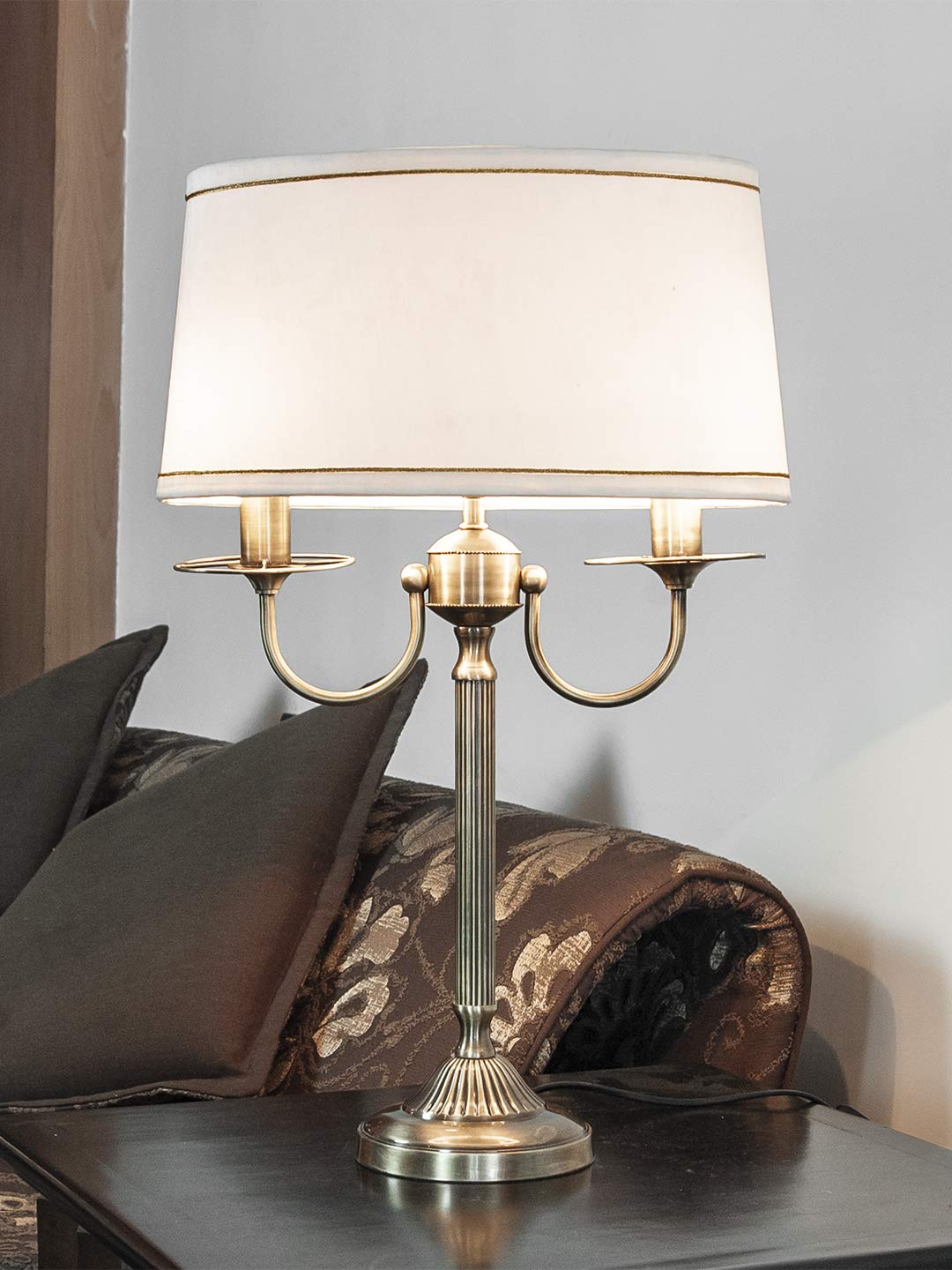 The Light Store Pure Brass Table Lamp with Cotton White Shade