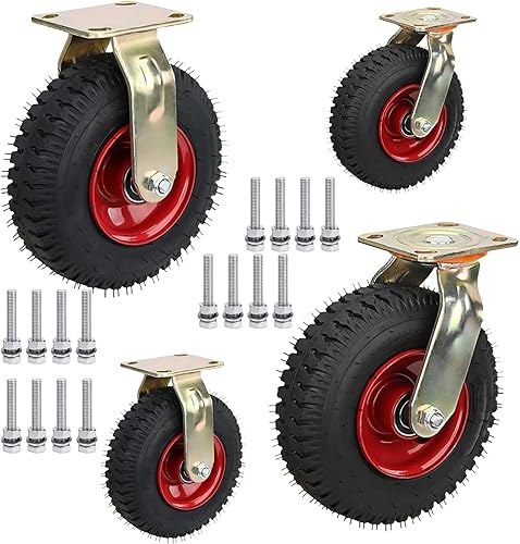 Juego de 4 ruedas giratorias de goma resistentes y altamente elásticas, ruedas de 8 pulgadas rellenas de aire estilo vacío, rueda industrial