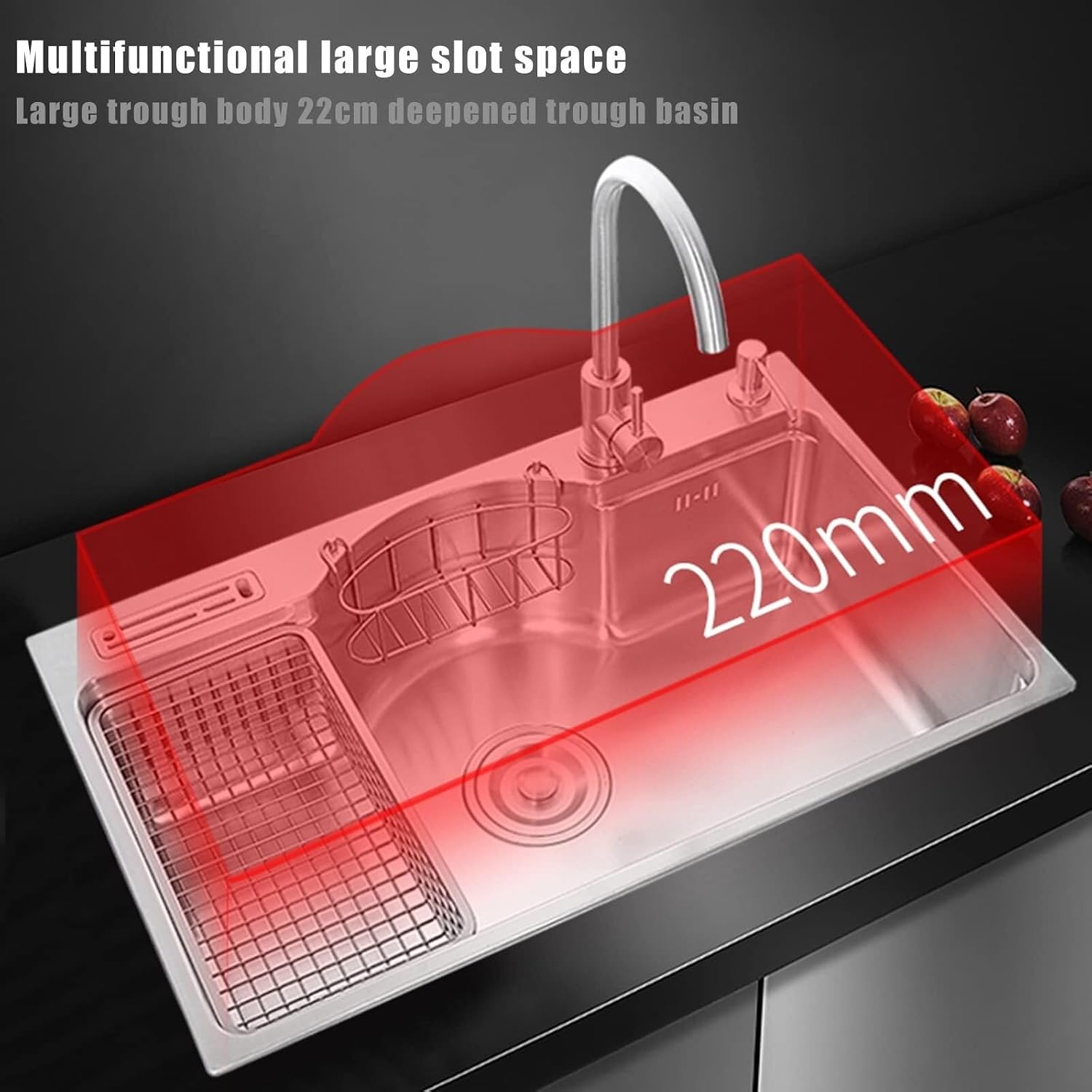 31in Large Wet Bar Prep Sink 304 Stainless Steel Single Bowl RV Kitchen Sink with Multifunctional Faucet & Drain Assembly, 78x48x22cm, Silver