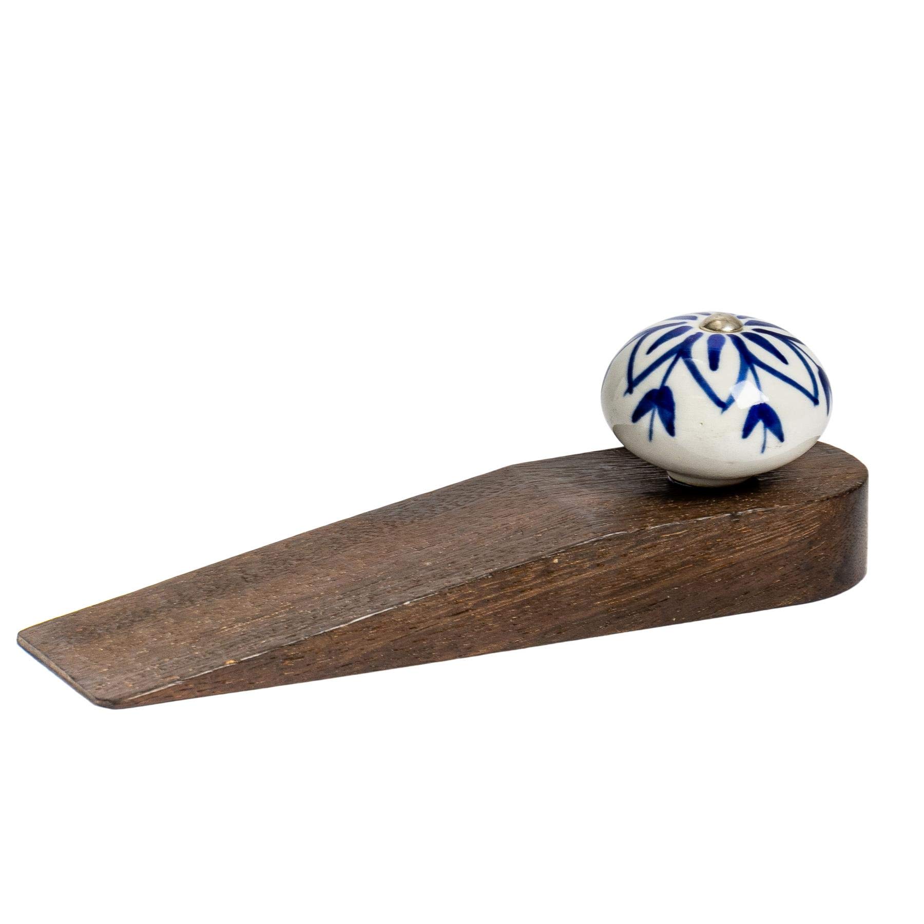 Nicola Spring Traditional Vintage Wooden Door Wedge Stop Block Stopper Doorstop - Blue Design