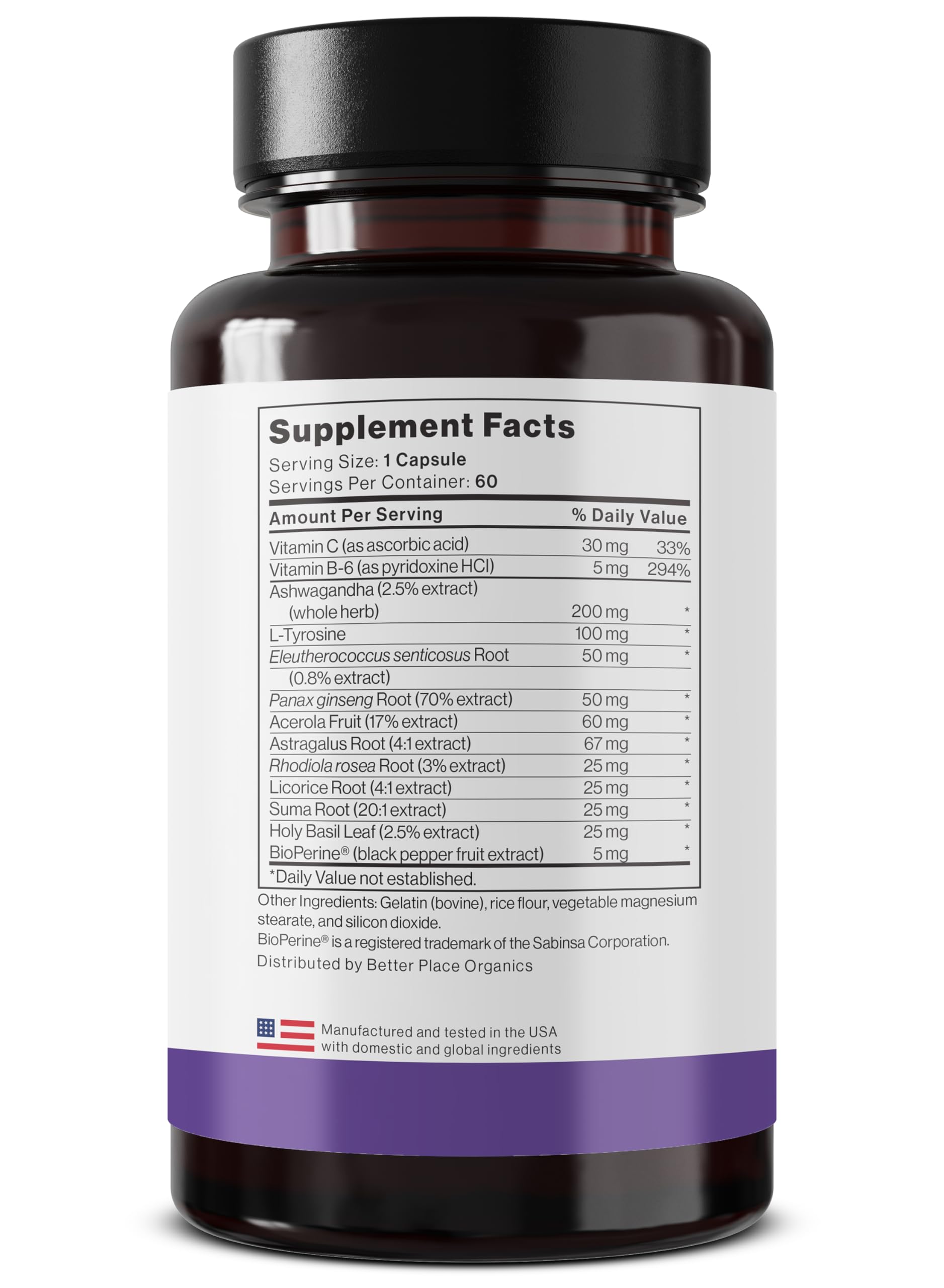 Better Place Supplements Adrenal Health & Support - 60 Capsules | Non-GMO Formula with L-Tyrosine & 200mg Ashwagandha | Supports Energy, Focus, Fatigue Relief (1) — Amazon image 9
