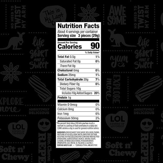 Wiley Wallaby Classic Black Licorice, 4 Ounce Bags, 16 Count