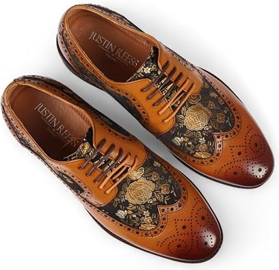 Men's Leather Floral Print Brogue Dress Shoes - Ross
