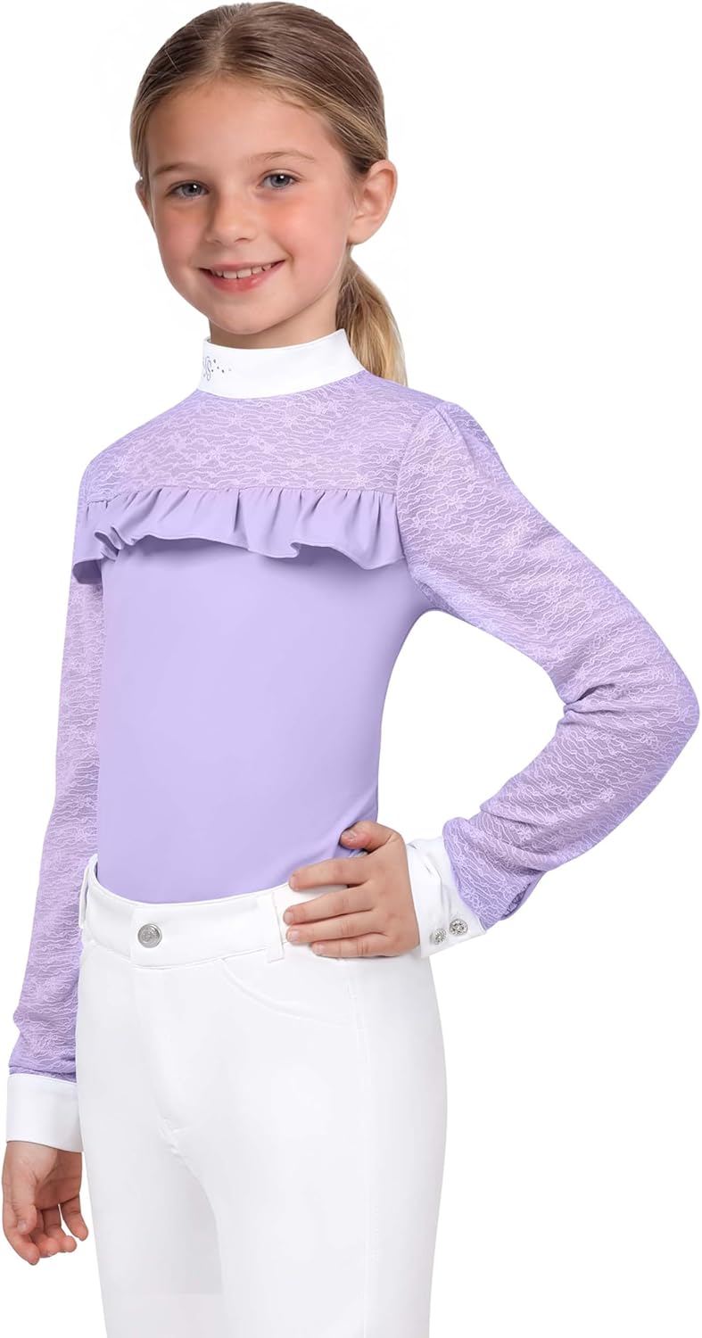 Girls Equestrian Shirt, Soft Stretch Kids Equestrian Training Top Lightweight Girls Horseback Riding Apparel