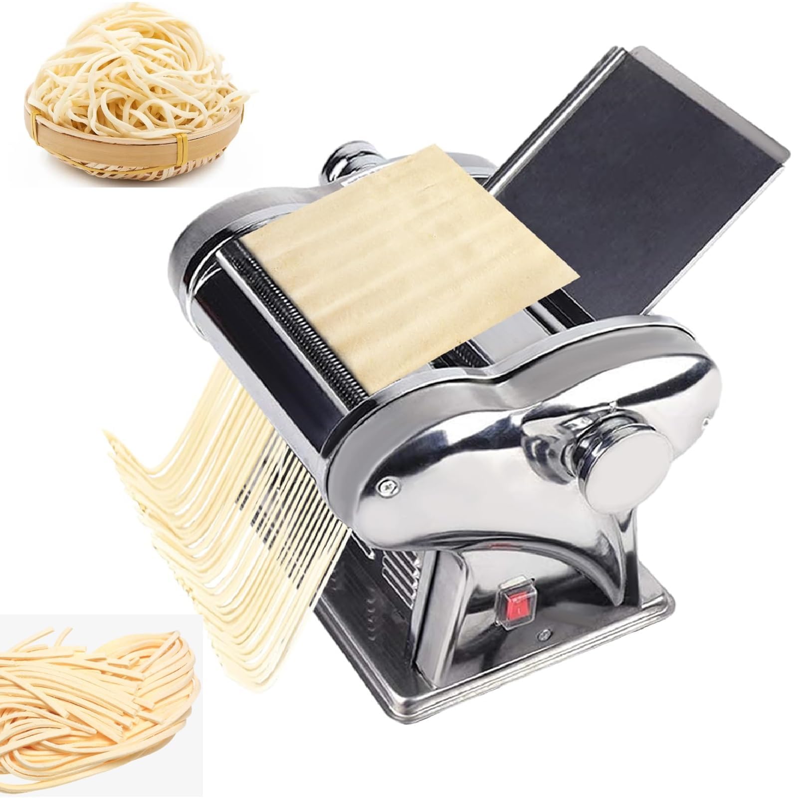 Macchina elettrica per pasta – Macchina per pasta in acciaio inox con 9 impostazioni di spessore e 2 lame di taglio per pasta fresca e cottura di spaghetti