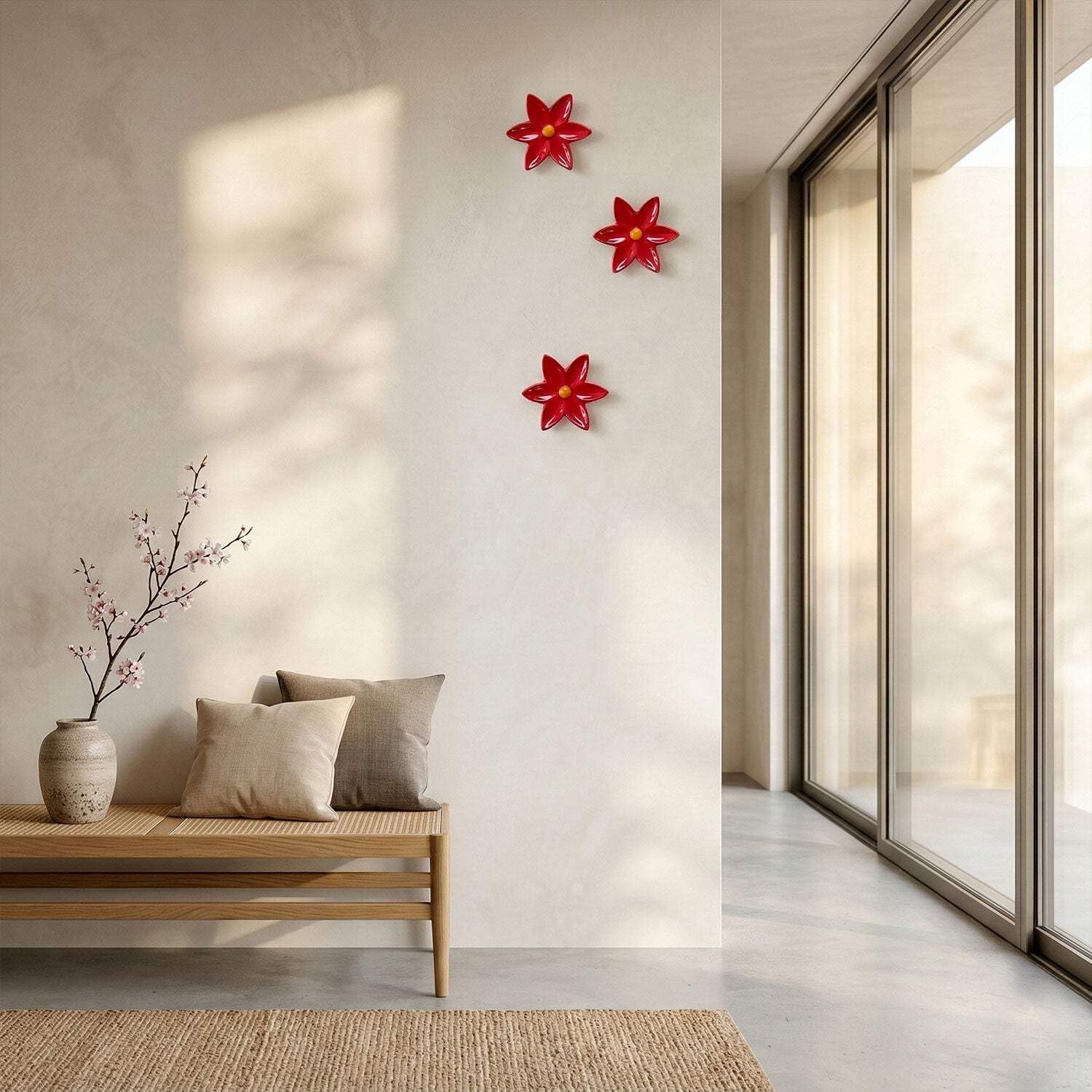 Fiore di Ninfea Appendino in Ceramica Rosso per Radiatore e Muro - Gancio Portasciugamani per Scaldasalviette e Termoarredo - Design Artigianale Italiano