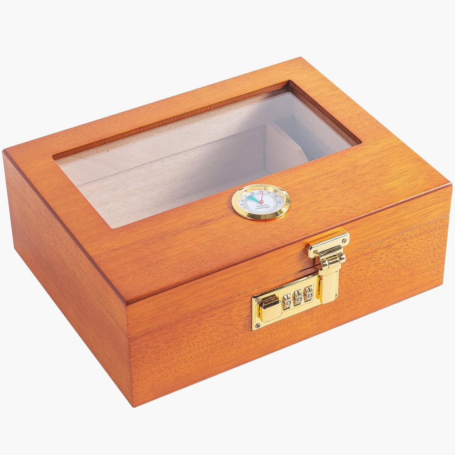 Cigar Humidor case Holds 30-50 pcs Elegant with Combination Lock, Hygrometer and humidifier -Optimal Humidity Control (Amber)
