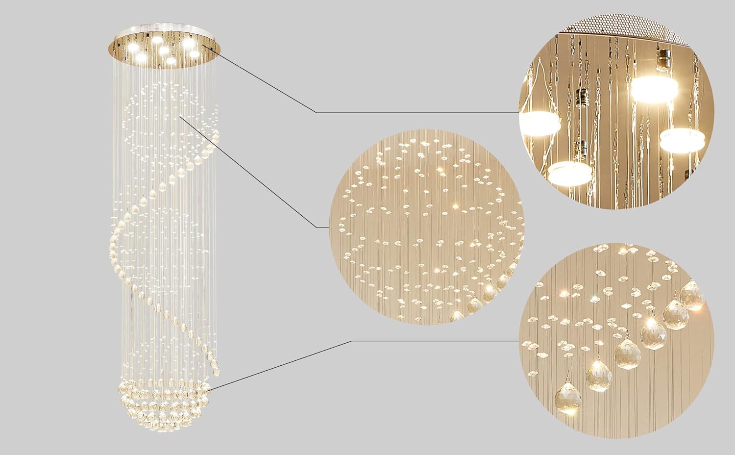 AGV LIGHTING Crystal Spiral Raindrop Chandelier, Modern Pendant Lighting with 7-Lights, H79 x D24 Large Chandelier