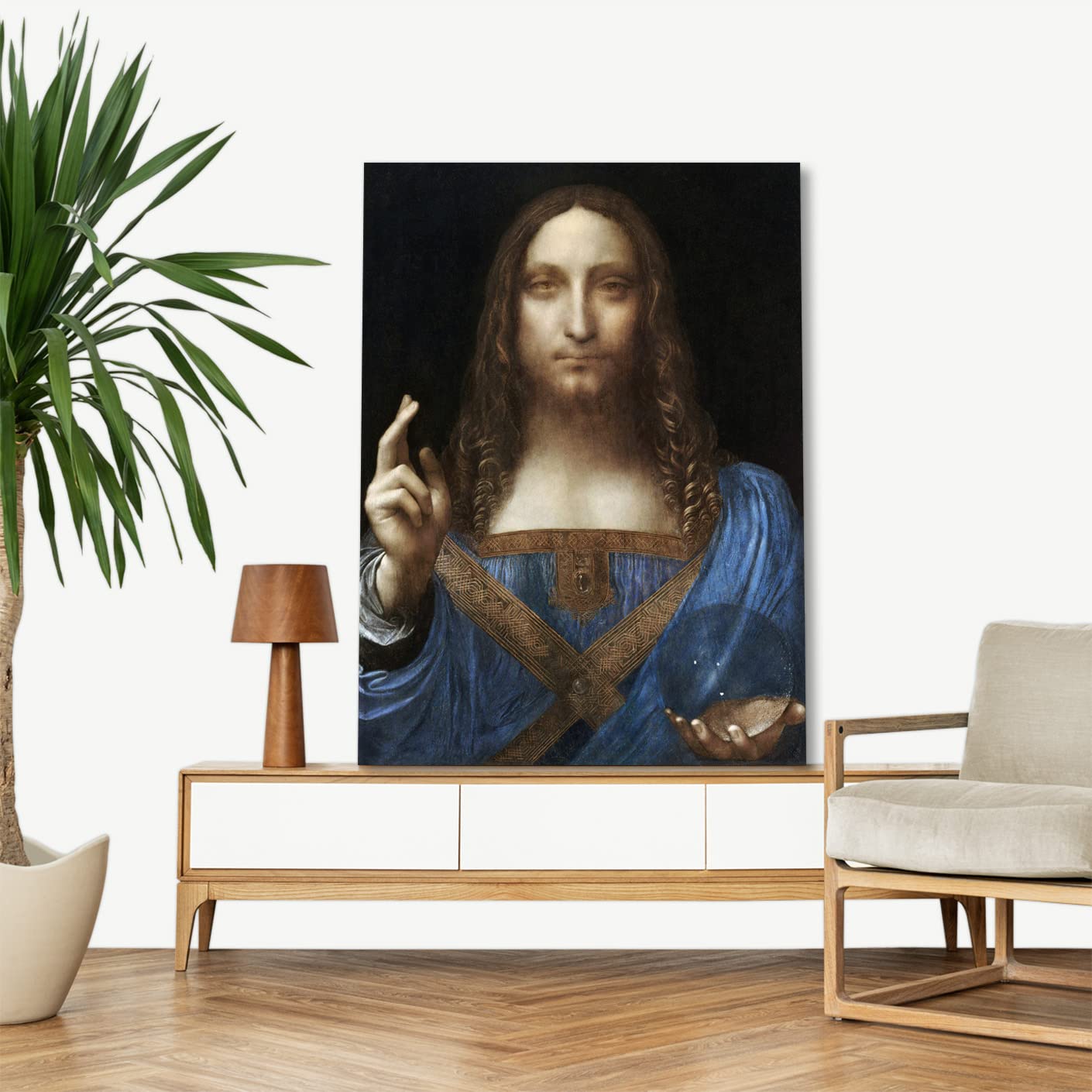 LuxHomeDecor Leonardo da Vinci - Salvator Mundi Quadro Stampa su Tela con Telaio in Legno misura 50x70 cm