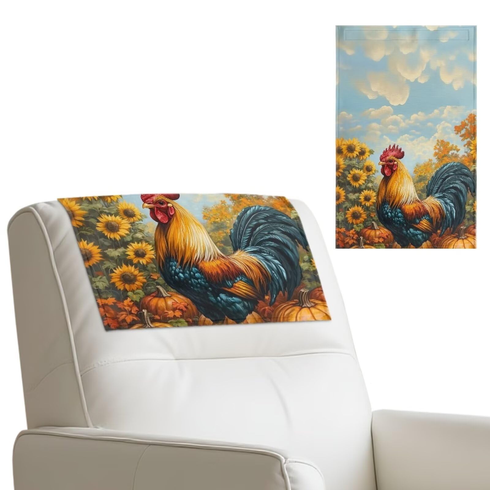 Cugasmaru Recliner Headrest Protector Rooster Fall Head Rest Cover for Recliner Set of 1 Sofa Furniture Protectors for Xmas Home Living Room Office Chair 17x27inches