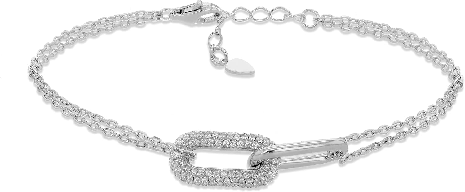 Tuscany Silver Women's Sterling Silver Rhodium Plated CZ Chain Link Adjustable Necklace/Bracelet/Earrings